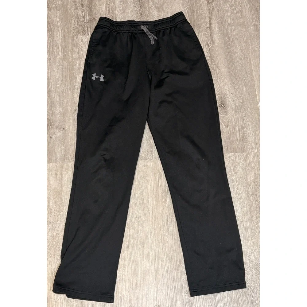 Under Armour Boys Black Loose Fit Athletic Jogger Pants Snap Leg Youth Large YLG